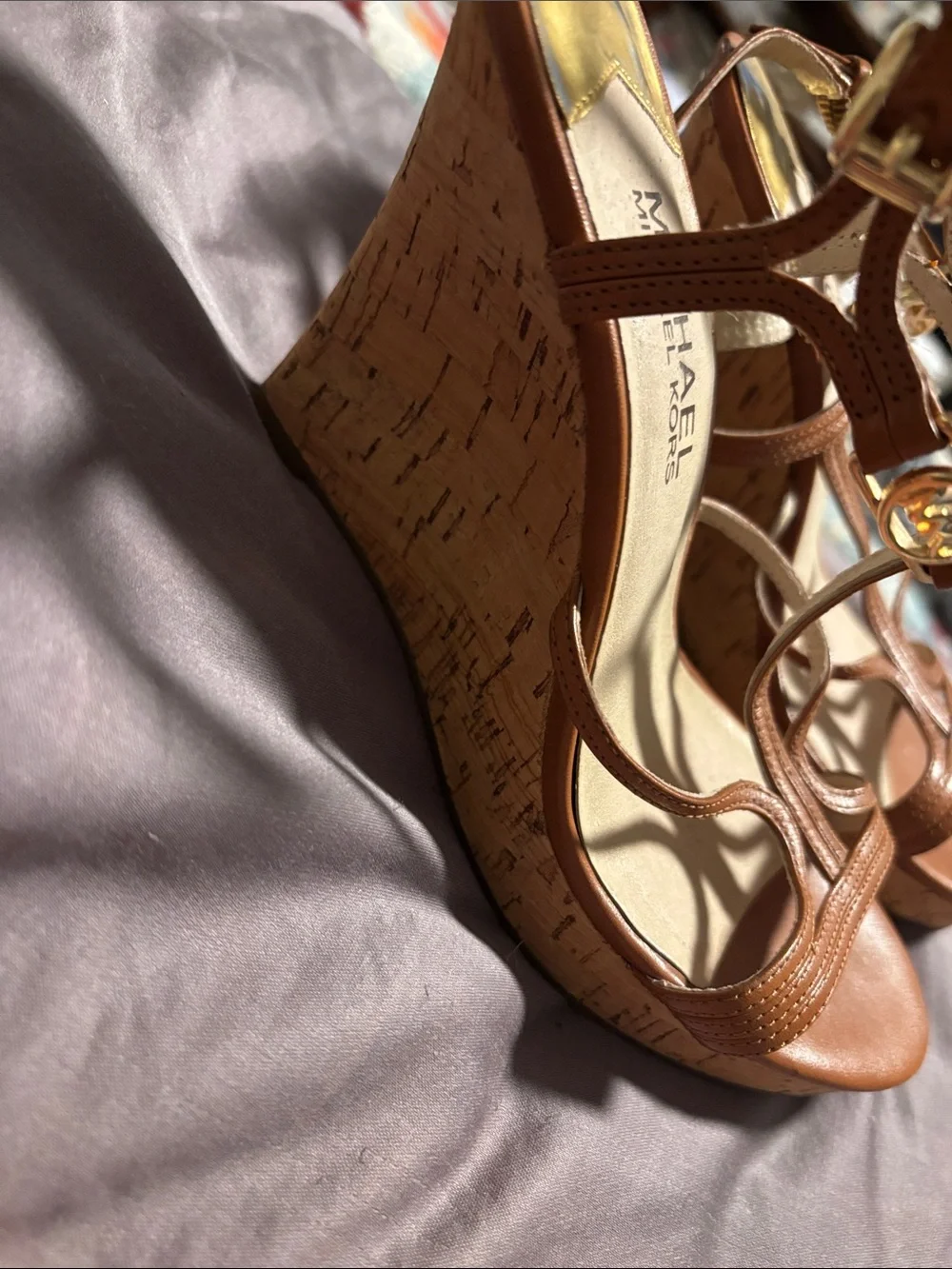 MICHAEL Michael Kors Brown Leather T-Strap Platform Sandals